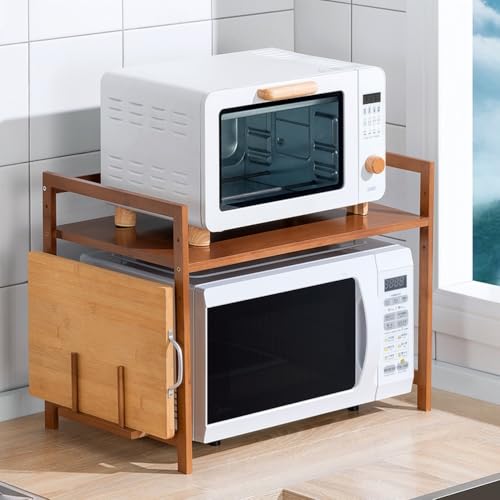 GXLBDK Mikrowellen Regal, Gewürzregale, Erweiterbares Mikrowellenständer, Mikrowellenhalter Organizer Küchenregal Stehend, Arbeitsplatte Küche,Braun,One Floor von GXLBDK