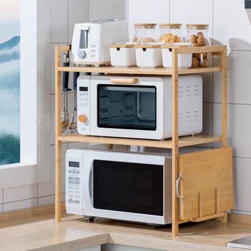 GXLBDK Mikrowellen Regal, Gewürzregale, Erweiterbares Mikrowellenständer, Mikrowellenhalter Organizer Küchenregal Stehend, Arbeitsplatte Küche,Log Color,Two Floors von GXLBDK