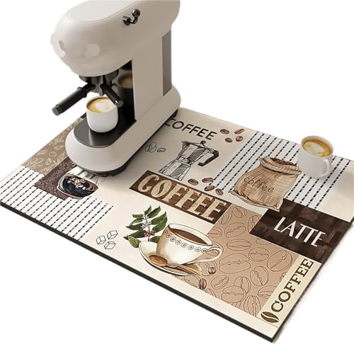 GXMDSGZ Abtropfmatte Geschirr Retro-Kaffeemaschinenmatte, Küchenablauf-Pad, rutschfeste Abtropfmatten, schnelltrocknend, Geschirr, Wasserhahn, Tischset, Geschirr, waschbar(2,50x80 cm) von GXMDSGZ