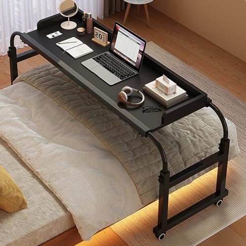 GXQFC Über-Betttisch auf 4 Rollen, Höhenverstellbar 65-95CM/Breitenverstellbar 115-210CM Overbed Table Mobiler Schreibtisch Pflegetisch Laptoptisch für Tägliche Entspannungsarbeit(Color:Schwarz) von GXQFC