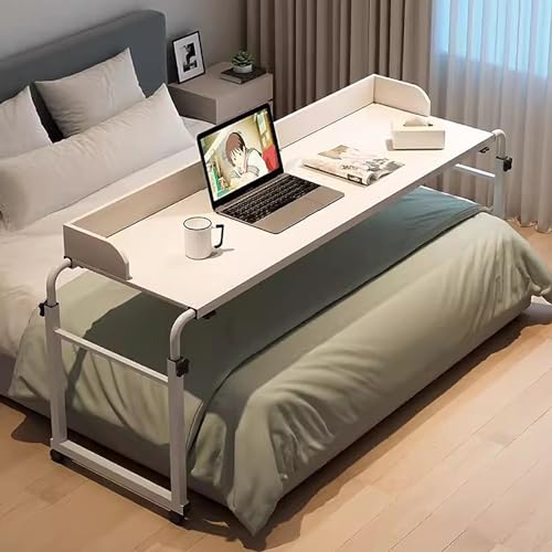 GXQFC Über-Betttisch auf Rollen Höhenverstellbar 65-95 cm/Breitenverstellbar 115-210 cm, Overbed Table Mobiler Schreibtisch Pflegetisch Laptoptisch Bettbeistelltisch für Das Heimbür(Color:Weiß) von GXQFC