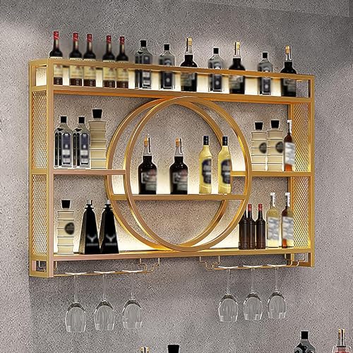 GXQFC Weinregal Wand mit Glashalter, Rustikaler Metall-Weinhalter 3-stufiges Weinregal mit Weinglashaltern Wandmontage Weinregal für Küche Zuhause(Size:120 * 15 * 80cm,Color:Gold) von GXQFC