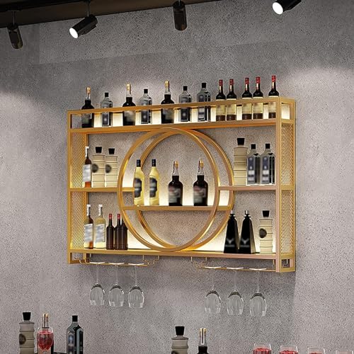 GXQFC Weinregal zur Wandmontage, Weinregal Palette Eisen Weinregal Für Die Bar Wandbar Wand Flaschenhalter Küchenregal Hängend Weinregale Flaschenregal Weinglasregal(Size:140 * 15 * 80cm,Color:Gold) von GXQFC