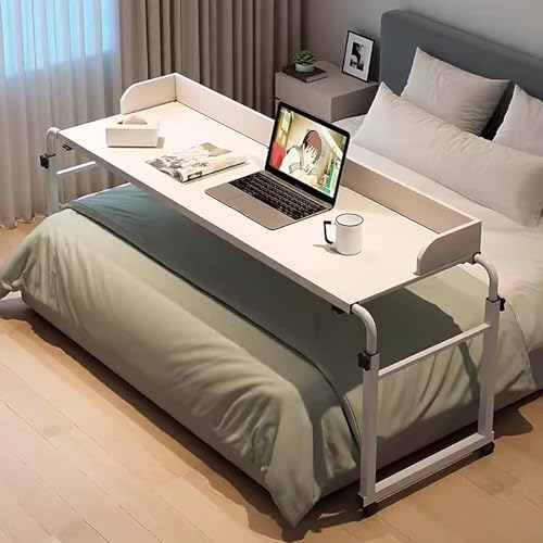 Overbed Table Mobiler Schreibtisch, Pflegetisch Laptoptisch Bettbeistelltisch Breite 115-210 cm & Höhe 65-95 cm Über-Betttisch auf Rollen für Wohnzimmer Schlafzimmer Krankenh(Color:Weiß) von GXQFC