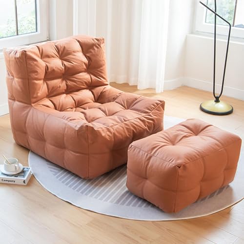 Sitzsack Faules Sofa mit Fußhocker mit Füllung, Langlebige Komfortliege Sitzsack mit Hoher Rückenlehne Couch for Erwachsene und Kinder Drinnen und Draußen(Size:80*75*70CM,Color:Brown + Pedals) von GXQFC