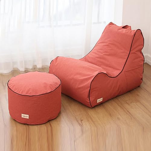 Sitzsack Sessel mit Hocker, Sitzkissen Sitzsack Erwachsene für das Wohnzimmer Riesensitzsack für Teenager Großer Lazy Puff Stuhl für Wohnzimmer Schlafzimmer(Size:80 * 60 * 60cm,Color:Orange + Pedale) von GXQFC