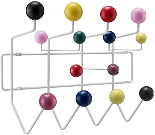 Kleiderhaken Bunt Mit 14 Haken,wandgarderobe Metall Mit Glatte Bunte Holzkugelngarderobenhaken Bunt Mit Bemalten Kugeln,Massive Walnussholzkugeln Holz, Moderne Wandmontage-2PCS von GXQFF