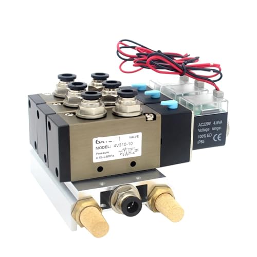 4V310-10 DC24V 12V AC220V AC110V 2 Positionen 5-Wege-Vierfach-Magnetventil Aluminium-Basismontage Schalldämpfer-Set 3 4 5 6 Stationen 1 Stück(Ac220v 6mm Fittings) von GXRQLHYZ