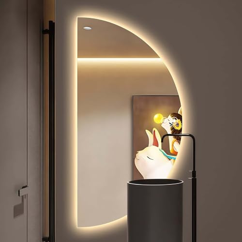 Badspiegel mit Beleuchtung, 90 × 45cm Halbrunder LED Spiegel mit Beleuchtung, Badezimmerspiegel Wandspiegel mit Touchschalter und Explosionsgeschütztes Glas, 3 Lichtfarben dimmbar, 6500K (A, 90×45CM) von GXSDYYDS