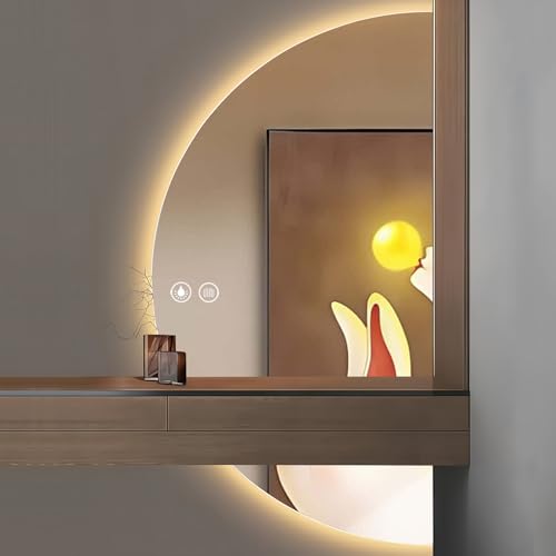 Badspiegel mit Beleuchtung 120 × 60cm Halbrunder Beschlagfrei Badezimmer Badezimmerspiegel mit Licht Asymmetrisch LED Spiegel Bad mit 3 Lichtfarben Dimmbar, Antibeschlag, Speicher, IP54 (B, 120×60CM) von GXSDYYDS