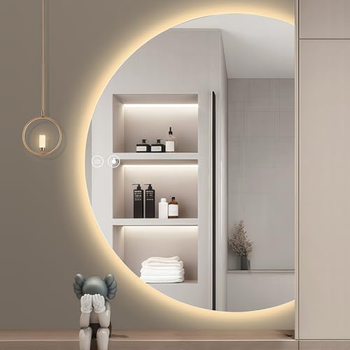 Badspiegel mit Beleuchtung 120 × 84cm, Badezimmerspiegel Halbrunder Badezimmer Spiegel mit Beleuchtung und Entfoggen, 3 Farbtemperaturen, IP54 LED Spiegel-Bad mit Speicherfunktion(B, 120×84CM) von GXSDYYDS