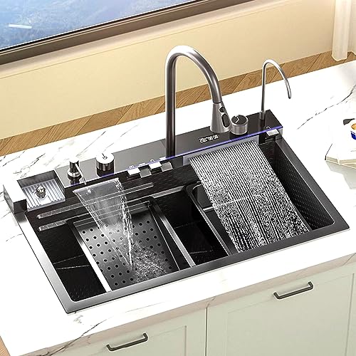 Einbauspüle Schwarz Küchenspüle Edelstahl Spülbecken Spüle mit Abtropffläche Schwarz 80 x 45 x 22 cm Spüle Küche Edelstahl Kitchen Sink Waschbecken Küche mit Wasserhahn und Trinkwasserhahn 6 (80cm) von GXSDYYDS