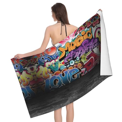 GXUNGT Badetücher aus Mikrofaser, Graffiti-Hip-Hop-Druck, Badezimmer- und Raumdekoration, Schwimmen, Reisen, Camping, Pool-Handtücher von GXUNGT