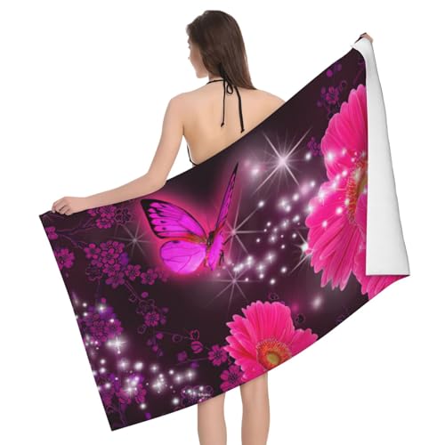 GXUNGT Badetücher aus Mikrofaser, Motiv: rosa Blumen und violetter Schmetterling, für Badezimmer und Zimmer, Dekoration, Schwimmen, Reisen, Camping, Pool GXUNGT Badetücher aus Mikrofaser, Motiv: rosa Blumen und violetter Schmetterling, für Badezimmer und Zimmer, Dekoration, Schwimmen, Reisen, Camping, Pool von GXUNGT