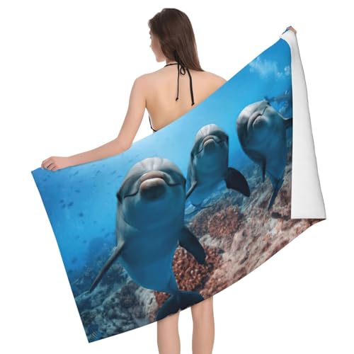 GXUNGT Lustiges Mikrofaser-Badetuch mit Delfin-Motiv, für Badezimmer und Zimmer, Dekoration, Schwimmen, Reisen, Camping, Pool von GXUNGT
