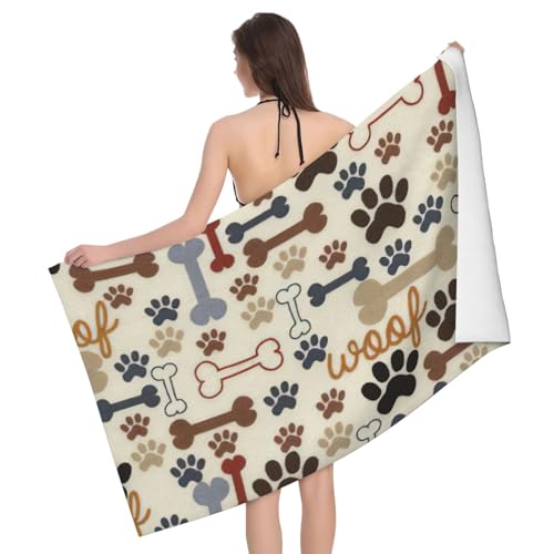 GXUNGT Mikrofaser-Badetücher mit Hundeknochen und Pfotenabdruck, Badezimmer- und Raumdekoration, Schwimmen, Reisen, Camping, Pool-Handtücher von GXUNGT