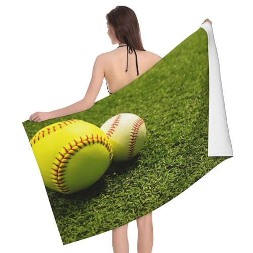 GXUNGT Mikrofaser-Handtücher, Motiv: Gras, Baseball-Softball-Druck, Badezimmer- und Raumdekoration, Schwimmen, Reisen, Camping, Pool von GXUNGT