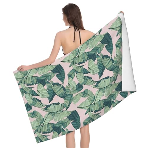 Mikrofaser-Handtücher, Motiv: grüne Palmenblätter, rosa Druck, Badezimmer- und Raumdekoration, Schwimmen, Reisen, Camping, Pool Mikrofaser-Handtücher, Motiv: grüne Palmenblätter, rosa Druck, Badezimmer- und Raumdekoration, Schwimmen, Reisen, Camping, Pool von GXUNGT