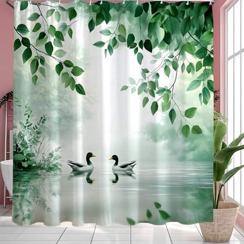 GXUNNAA Duschvorhang Grün Blätter Pflanze Duschvorhänge - Wasserdichter Polyester mit 12 Haken & gewichtetem Saum, Waschbar Bad Vorhäng für Badezimmer/Dusche (200cm X 200cm) von GXUNNAA