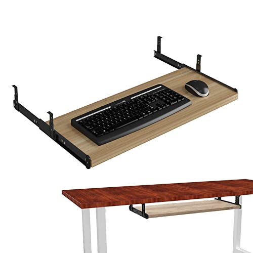 GXXINGIN Höhenverstellbarer Tastaturablage-Schiebeständer mit 14-Zoll-Verlängerungsschiene für unter dem Schreibtisch, ausziehbare Tastaturablage aus Holz für das Home Office von GXXINGIN