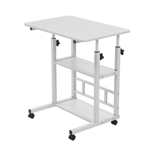 GXXINGIN Industrieller C-förmiger Überbetttisch mit Rollen und doppelten offenen Ablagefächern. Tragbares Laptop-Schreibtischtablett für Sofa, Warmweiß, 80 x 40 cm von GXXINGIN