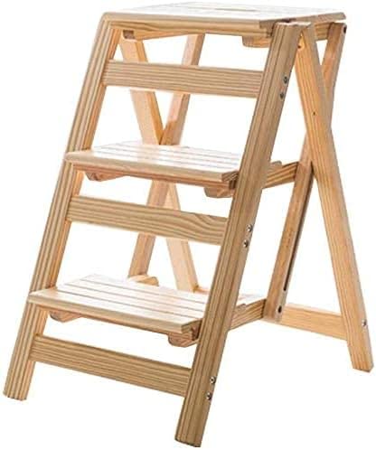 GXXINGIN Klappbarer Tritthocker aus Holz – Leiterstuhl mit doppeltem Verwendungszweck für die Aufbewahrung zu Hause, platzsparender 3-Stufen-Hocker mit einfachem Klappdesign von GXXINGIN