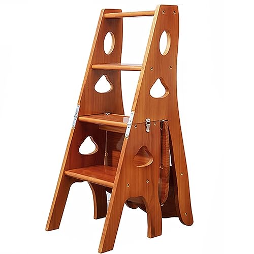 GXXINGIN Multifunktionaler, zusammenklappbarer Bibliotheksleiterstuhl aus Holz mit Stauraum. 3-in-1-Tritthocker und Präsentationsleiter für Zuhause. Kompaktes Design. 150 kg Tragkraft (leicht) von GXXINGIN