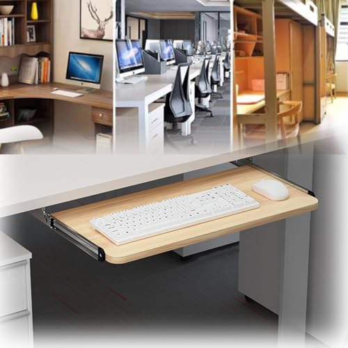 GXXINGIN Tastaturablage für unter den Schreibtisch mit Gleitschienen, ausziehbarer ergonomischer Plattformständer für 75 x 25 cm große Tastaturen, helles Walnuss-Finish von GXXINGIN