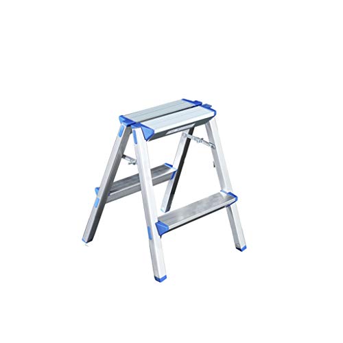 GXXINGIN Tritthocker Outdoor Tragbarer Freizeithocker, Metall-Fußhocker Klapptrittleiter Leichte Trittleitern Klappbarer Küchenhocker Tragkraft: 90 Kg Haushaltsleiter/Blau+Silber/43X46X50Cm von GXXINGIN