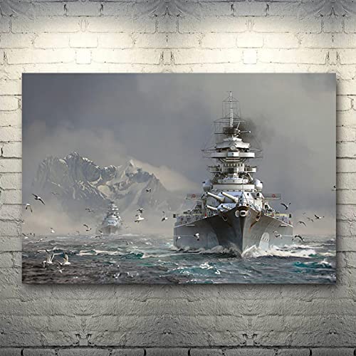 GXYD Modern Print Bismarck Klasse Schlachtschiff Leinwand Malerei Schwarzweiß Poster Wandkunst Bild Wohnzimmer Wohnkultur-80x120cm Rahmenlos von GXYD