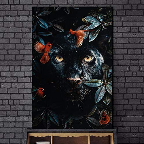 Wandkunst Bilder Schwarzer Panther Vogel Wildes Tier Leinwand Malerei Poster und Druck Cuadro für Wohnzimmer Wohnkultur-60x90cm Rahmenlos von GXYD