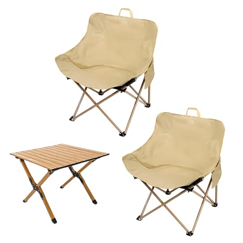 GXYHJVMFPSC Faltbarer Mond tragbarer Camping-Stuhl Rucksack-Stuhl Ultraleicht kompakt Geeignet für Outdoor-Camping-Reise Strand Picknick Wandern 2 Stühle und quadratischer Tisch-Quicksand Yellow von GXYHJVMFPSC
