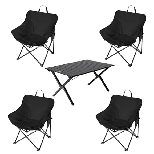 GXYHJVMFPSC Klappbarer Mond hocker Omelett tragbarer Tisch Camping Tisch und Stühle Rucksack Stühle geeignet für Outdoor Camping Reisen Strand Picknick Wandern 4 Stühle und Tisch-Deep Space Black von GXYHJVMFPSC