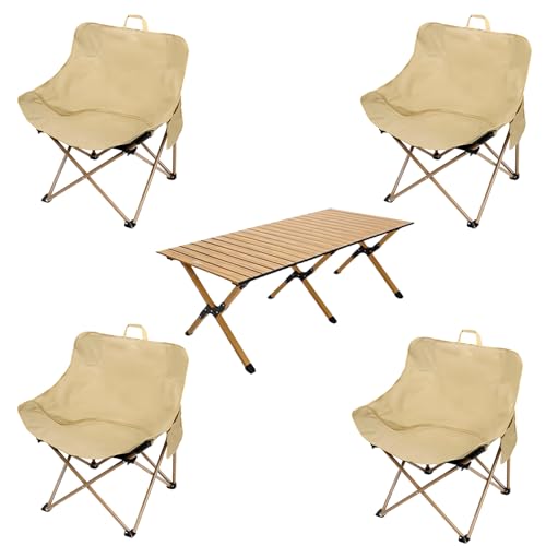 GXYHJVMFPSC Klappbarer Mond hocker Omelett tragbarer Tisch Camping Tisch und Stühle Rucksack Stühle geeignet für Outdoor Camping Reisen Strand Picknick Wandern 4 Stühle und Tisch-Quicksand Yellow von GXYHJVMFPSC