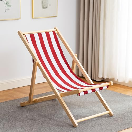 GXYHJVMFPSC Rot-weiß gestreifter Liegestuhl im Freien Strandkorb Pool Massivholz Klappstuhl Mittagspause Balkon Leinwand Stuhl-Log||Without a Pillow von GXYHJVMFPSC
