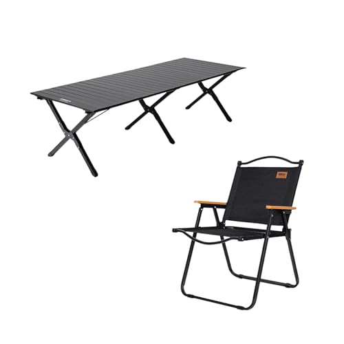GXYHJVMFPSC Schwarzer Klappstuhl 150CM Eierrollen-Klapptisch Tragbares Outdoor-Camping-Reise-Strandpicknick 1 Tisch 6 Stühle GXYHJVMFPSC Schwarzer Klappstuhl 150CM Eierrollen-Klapptisch Tragbares Outdoor-Camping-Reise-Strandpicknick 1 Tisch 6 Stühle von GXYHJVMFPSC
