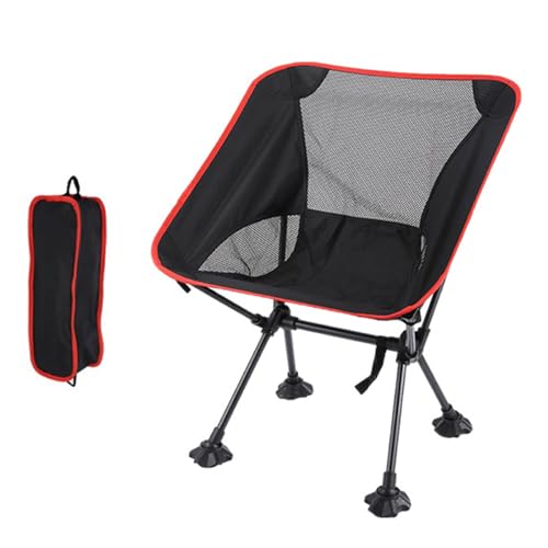 GXYHJVMFPSC Strandkörbe Tragbarer Klappbarer Mondstuhl Mit Aufbewahrungstasche Großem Fußpolsterstabilisator Und Kleiner Größe Für Outdoor-Camping-Wandern-Black red von GXYHJVMFPSC