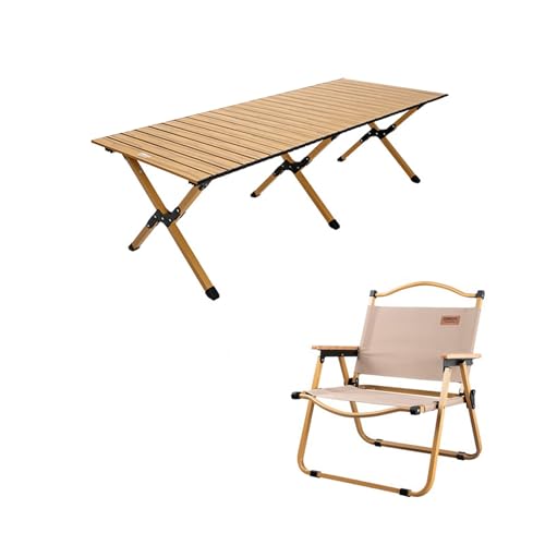 GXYHJVMFPSC Tragbarer Klappstuhl Für Den Außenbereich In Log-Farbe Eierrollen-Klapptisch 150 cm Langer Tisch Outdoor Camping Reisen Strand Picknick 1 Tisch 4 Stühle von GXYHJVMFPSC
