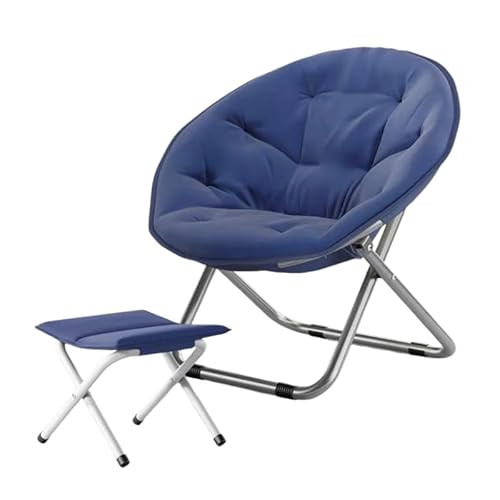 GXYHJVMFPSC Untertassenstuhl Klapphocker Mit Fußstütze Runder Stuhl Fürs Schlafzimmer Gaming Im Wohnheim Klappbarer Bequemer Akzentsitz Für Kleine Räume Klappbarer Mondpilz-Stuhl Rund-Navy Blue von GXYHJVMFPSC