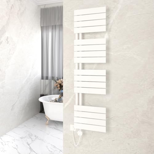 GY Bath Badheizkörper Elektrisch mit Thermostat 1540x400mm, Weiß Handtuchtrockner Elektrisch Flach Design Handtuchheizkörper Seitenanschluss mit Heizstab Timer Handtuchwärmer 1000W von GY Bath