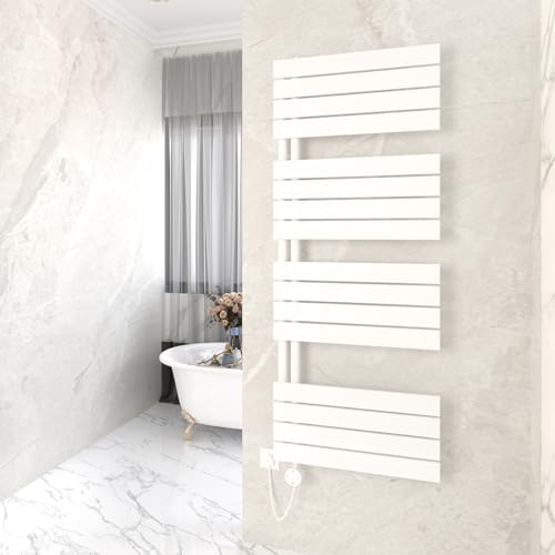 GY Bath Badheizkörper Elektrisch mit Thermostat 1540x600mm, Weiß Handtuchtrockner Elektrisch Flach Design Handtuchheizkörper Seitenanschluss mit Heizstab Timer Handtuchwärmer 1000W von GY Bath