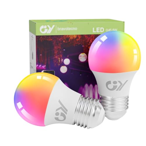 GY Alexa Glühbirne Smart Lampe E27 G45 6W 600lm,Alexa Zubehör WLAN Leuchtmittel Kompatibel mit Google Home 2.4 GHz,RGB Dimmbar Warmweiß-Kaltweiß und Mehrfarbige Birne,2 Stück von GY