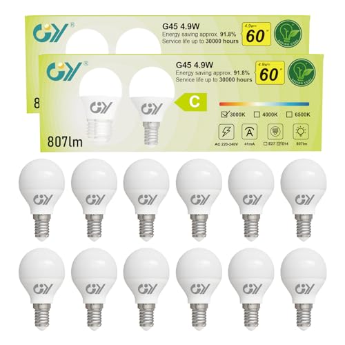 GY E14 LED Warmweiss Lampe 4.9W 3000K 807 Lumen Warmweiß Leuchtmittel,G45/P45 Energiesparlampe 60W Halogenlampe ersetzt,Nicht Dimmbar LED Birnen,12 stück GY E14 LED Warmweiss Lampe 4.9W 3000K 807 Lumen Warmweiß Leuchtmittel,G45/P45 Energiesparlampe 60W Halogenlampe ersetzt,Nicht Dimmbar LED Birnen,12 stück von GY