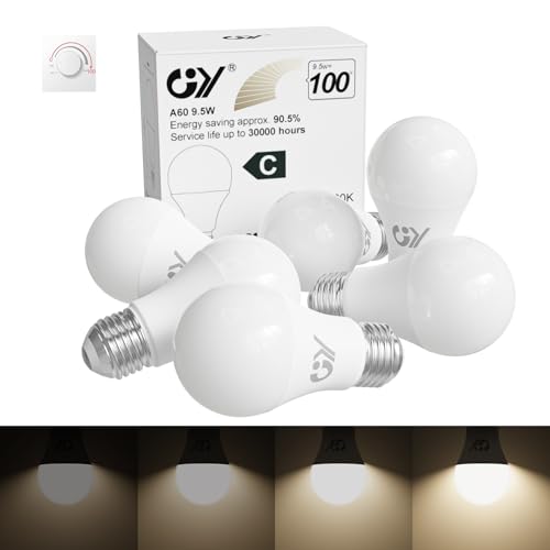GY E27 LED Dimmbar Neutralweiss Glühbirne, 9,5W 4000K 1521 Lumen Neutralweiß Lampe, 100W Halogen Leuchtmittel ersetzt, Dimmbare Energiesparlampen, 6 stück von GY