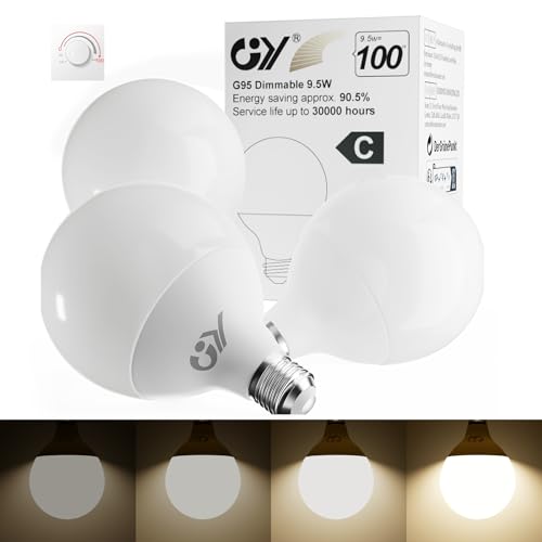 GY E27 LED Neutralweiss Dimmbar Glühbirne, G95 9,5W 4000K 1521 Lumen Neutralweiß Globe Lampe, 100W Halogen Leuchtmittel ersetzt, Dimmbare Energiesparlampen, 3 stück von GY