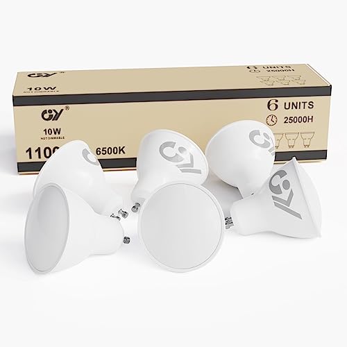 GY GU10 LED Kaltweiss Lampe,10W 6500K 1100 Lumen Kaltweiß Glühbirnen,Ersetzt 100W Halogen Leuchtmittel,Abstrahlwinkel 120° Reflektorlampen,Nicht Dimmbar Led Birnen,6 stück(1er Pack) [Energieklasse E] von GY