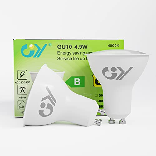 GY GU10 LED Neutralweiss Lampe 4.9W 790 Lumen 4000K Neutralweiß Glühbirnen,80W Halogenlampe ersetzt,Abstrahlwinkel 120° Leuchtmittel,Nicht Dimmbar Energiesparlampe,2er-Pack (Energieeffizienzklasse B) von GY