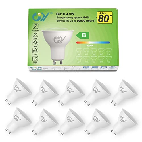 GY GU10 LED Neutralweiss Lampe 4.9W 790 Lumen 4000K Neutralweiß Glühbirnen,80W Halogenlampe ersetzt,Abstrahlwinkel 120° Leuchtmittel,Nicht Dimmbar Energiesparlampe,10er-Pack von GY