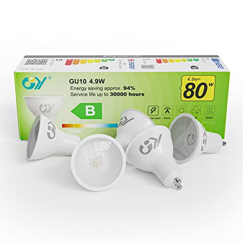 GY GU10 LED Warmweiss Lampe 4.9W 780 Lumen 3000K Warmweiß Glühbirnen,80W Halogenlampe ersetzt,Abstrahlwinkel 120° Leuchtmittel,Nicht Dimmbar Energiesparlampe,5er-Pack (Energieeffizienzklasse B) von GY
