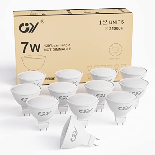 GY GU5.3 MR16 LED Kaltweiss Lampe,7W 6500K 630 Lumen 12V AC/DC Kaltweiß Glühbirnen,Ersetzt 60W Halogen Leuchtmittel,Abstrahlwinkel 120° Reflektor Lampen,Nicht Dimmbar LED Birnen,12 Stück von GY